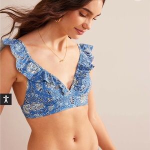 Blue Floral Ruffle Bikini Top (NWT)